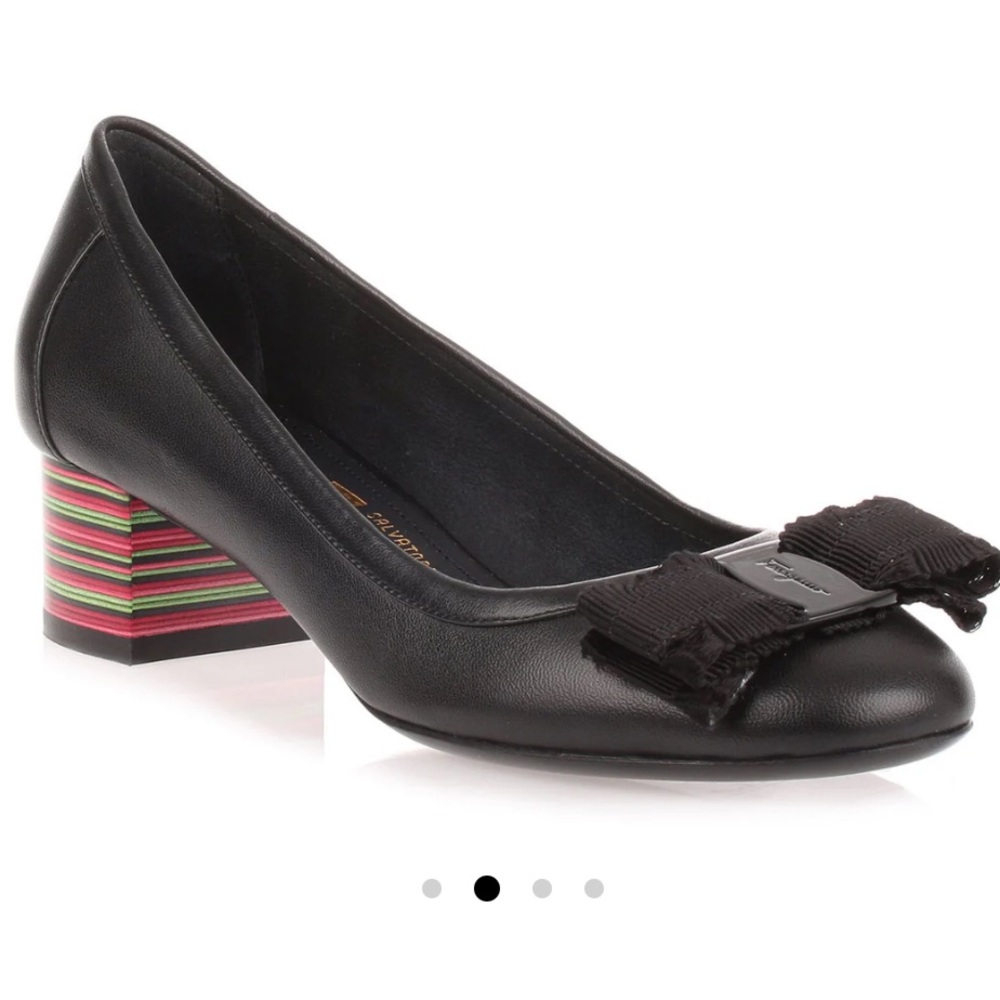 Salvatore Ferragamo Elvin  Black Leather Women's Shoes with Bow Accent - New